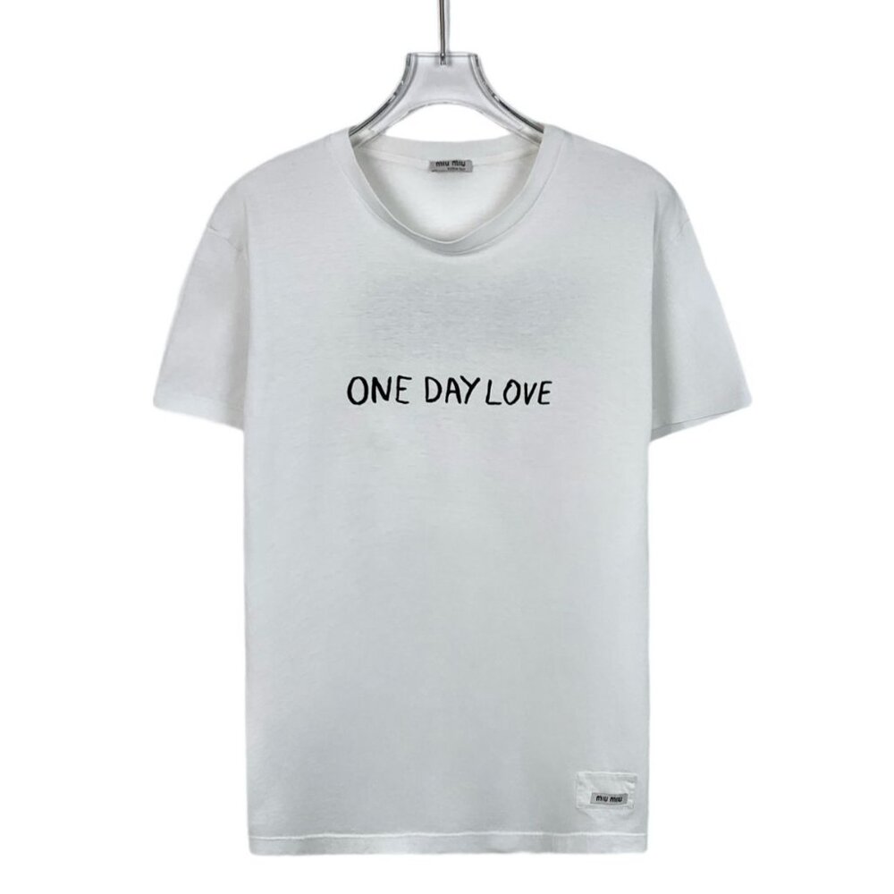 Miu Miu White "One Day Love" Cotton Round Neck Short Sleeve T-Shirt M
